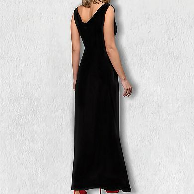 Women's Solid Color Sleeveless Dress - Cinched Waist Maxi Formal Gown Elegant