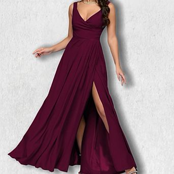 Women's Solid Color Sleeveless Dress - Cinched Waist Maxi Formal Gown Elegant