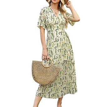 Women's V-Neck Dress with Side Slit Flowy Maxi Dress with High Slit Elegant Slip Dress