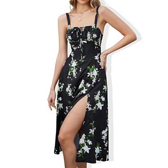 Women's Corset Boned Maxi Dress - Adjustable Drawstring Side Slit Sleeveless Long Dress