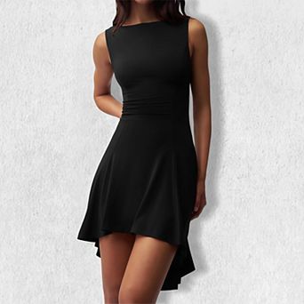 Women's One Shoulder Asymmetrical Hem Dress - Sleeveless High Low Midi Dress