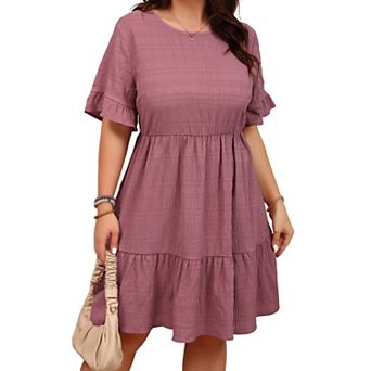 Women's Plus Size Casual Loose Short Sleeve Dress Summer Ruffle Hem Flowy Midi Dresses