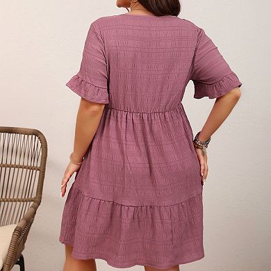 Women's Plus Size Casual Loose Short Sleeve Dress Summer Ruffle Hem Flowy Midi Dresses