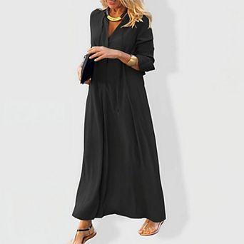 Women's Classic Long Sleeve Shirt Dress - Solid Button Down Casual Shift Midi Dress