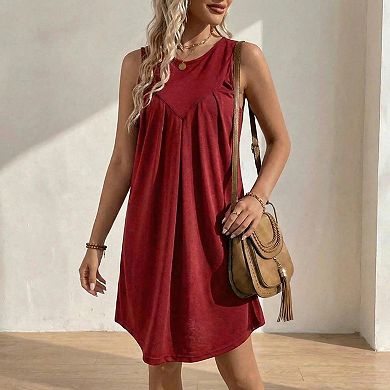 Women's Solid Color Sleeveless Tank Mini Dress - Casual Crewneck Summer Short Dress