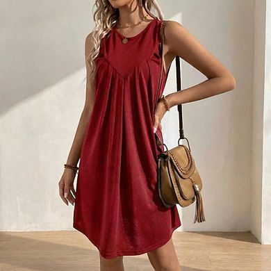 Women's Solid Color Sleeveless Tank Mini Dress - Casual Crewneck Summer Short Dress