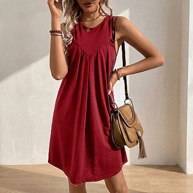 Women's Solid Color Sleeveless Tank Mini Dress - Casual Crewneck Summer Short Dress
