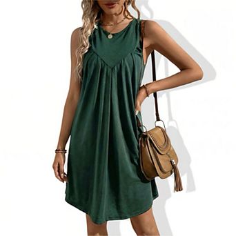 Women's Solid Color Sleeveless Tank Mini Dress - Casual Crewneck Summer Short Dress