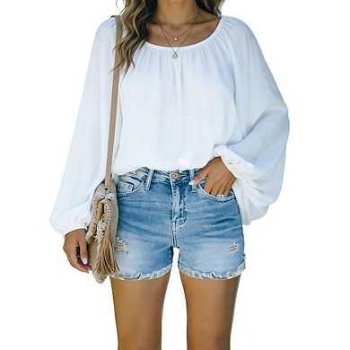 Women's High Waist Denim Shorts with Distressed Details Frayed Hem and Rolled Cuff Design