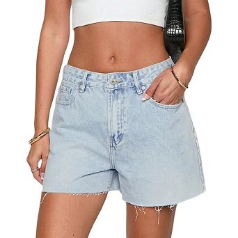 Womens High Waist Jean Shorts Wide Straight Leg Microelastic Long Denim Mom Shorts