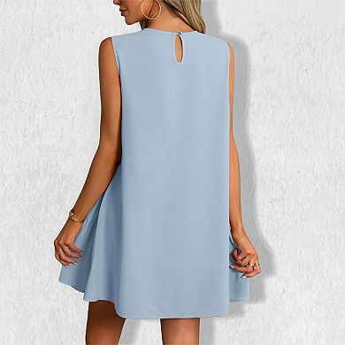 Women's Solid Color Sleeveless Dress - Crewneck Tank Shift Dress Casual Summer
