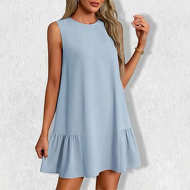 Women's Solid Color Sleeveless Dress - Crewneck Tank Shift Dress Casual Summer