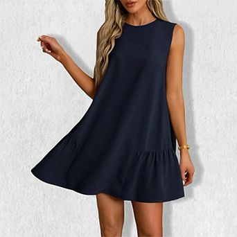Women's Solid Color Sleeveless Dress - Crewneck Tank Shift Dress Casual Summer