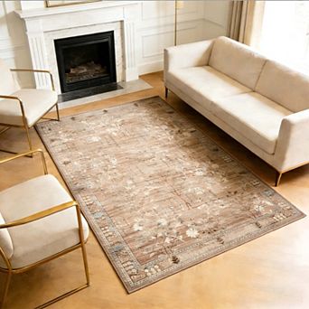 Area Rug for Living Room, Vintage Retro Boho Rug, Washable Non Slip & Low Pile Carpet