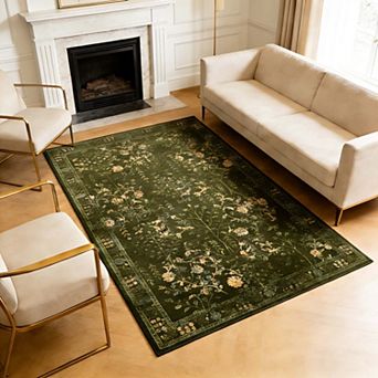 Area Rug for Living Room, Vintage Retro Boho Rug, Washable Non Slip & Low Pile Carpet