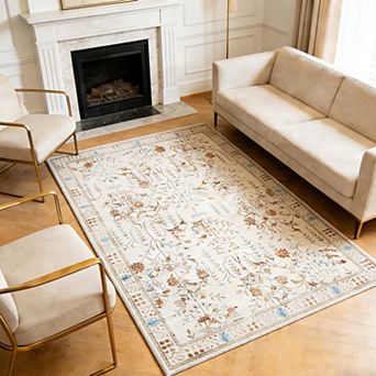 Area Rug for Living Room, Vintage Retro Boho Rug, Washable Non Slip & Low Pile Carpet