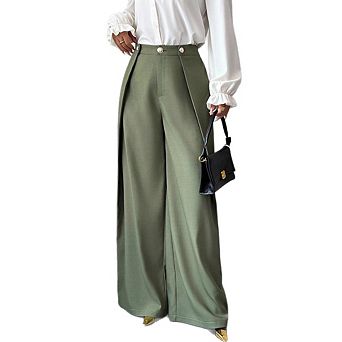 Women's Pleated Wide Leg Pants High Waist Flowy Trousers with Draped Straight Cut Casual Pants