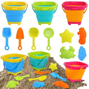 Beach Sand Toys Set for Kids, Silicone Collapsible Foldable Beach Bucket Travel Beach Toys