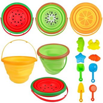Beach Sand Toys Set for Kids, Silicone Collapsible Foldable Beach Bucket Travel Beach Toys