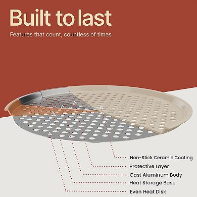 Round Perforated Nonstick Pizza Baking Pan Set with Silicone Handles