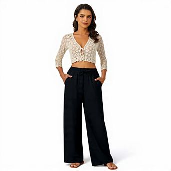 Casual Linen Palazzo Pants with Pockets