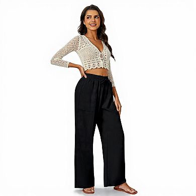 Casual Linen Palazzo Pants with Pockets