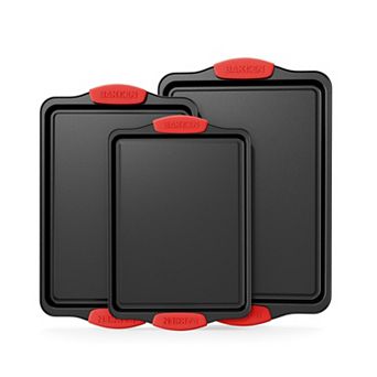 BAKKEN 3 pc Nonstick Carbon Steel Cookie Sheets Set with Silicone Handles
