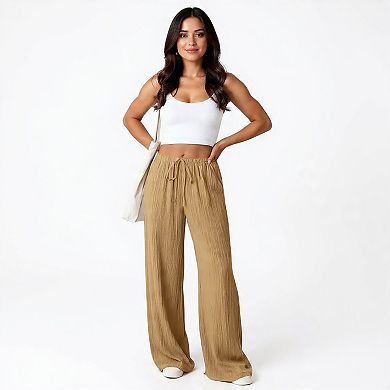 Womens Casual Drawstring Palazzo Pants