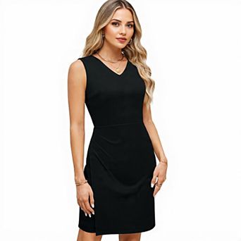V-Neck Black Office Work Dress