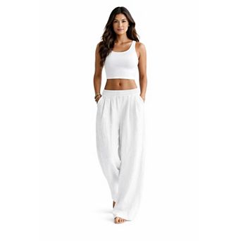 Loose Fit Linen Palazzo Pants Women