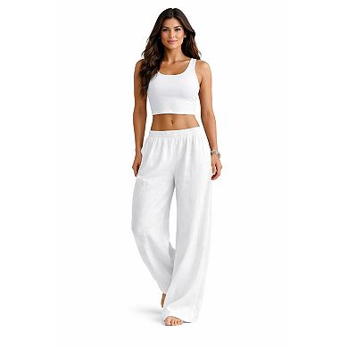 Loose Fit Linen Palazzo Pants Women