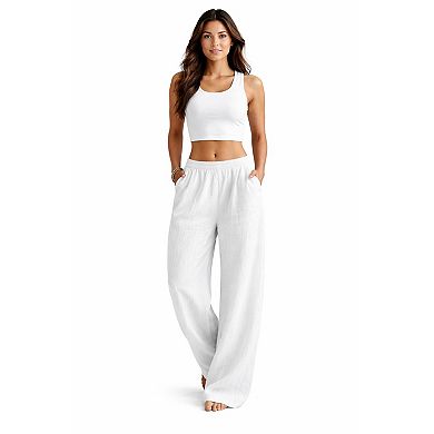 Loose Fit Linen Palazzo Pants Women