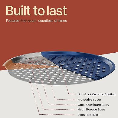 Round Perforated Nonstick Pizza Baking Pan Set with Silicone Handles