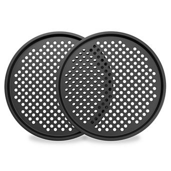 Round Perforated Nonstick Pizza Baking Pan Set with Silicone Handles