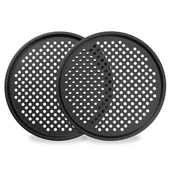 Round Perforated Nonstick Pizza Baking Pan Set with Silicone Handles