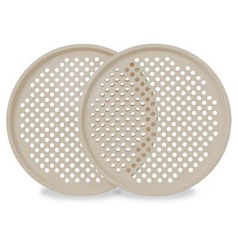 Round Perforated Nonstick Pizza Baking Pan Set with Silicone Handles
