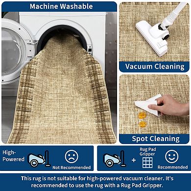 Modern Bordered Area Rug Machine Washable Low Pile Pet Friendly Foldable Carpet for Dining Room