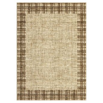 Modern Bordered Area Rug Machine Washable Low Pile Pet Friendly Foldable Carpet for Dining Room