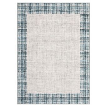 Modern Bordered Area Rug Machine Washable Low Pile Pet Friendly Foldable Carpet for Dining Room