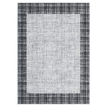 Modern Bordered Area Rug Machine Washable Low Pile Pet Friendly Foldable Carpet for Dining Room