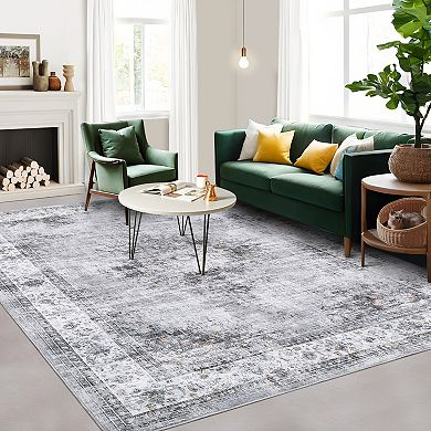 Boho Area Rug Machine Washable Non Shedding Stain Resistant Floor Cover for Living Room Laundry