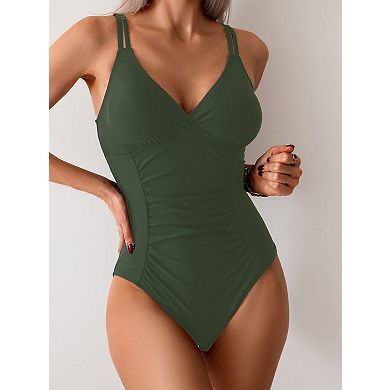Women Swimsuit One Piece Sleeveless V Neck Beach Swimwear