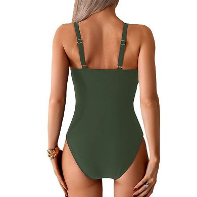 Women Swimsuit One Piece Sleeveless V Neck Beach Swimwear