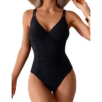Women Swimsuit One Piece Sleeveless V Neck Beach Swimwear