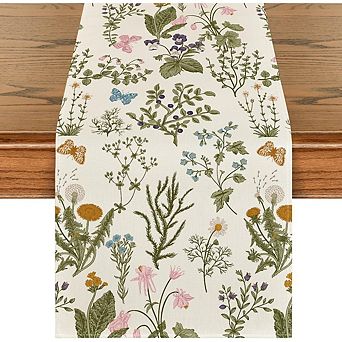 Wildflowers Floral Spring Table Runner with Butterfly Design 13 x 72 Inch