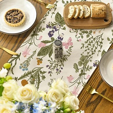 Wildflowers Floral Spring Table Runner with Butterfly Design 13 x 72 Inch