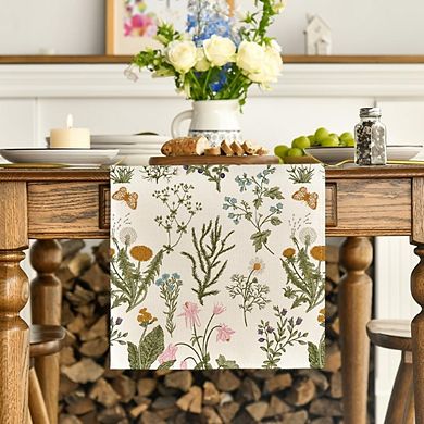 Wildflowers Floral Spring Table Runner with Butterfly Design 13 x 72 Inch