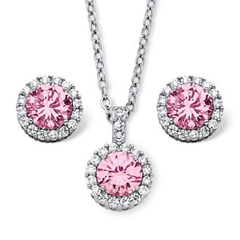 PalmBeach Jewelry 4.30 TCW Simulated Birthstone CZ Silvertone Jewelry Set