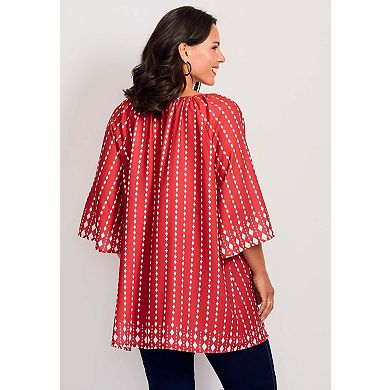 Avenue Women's Plus Size Bell Sleeve Keyhole Tie Blouse