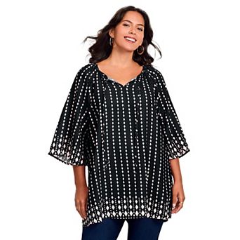 Avenue Women's Plus Size Bell Sleeve Keyhole Tie Blouse